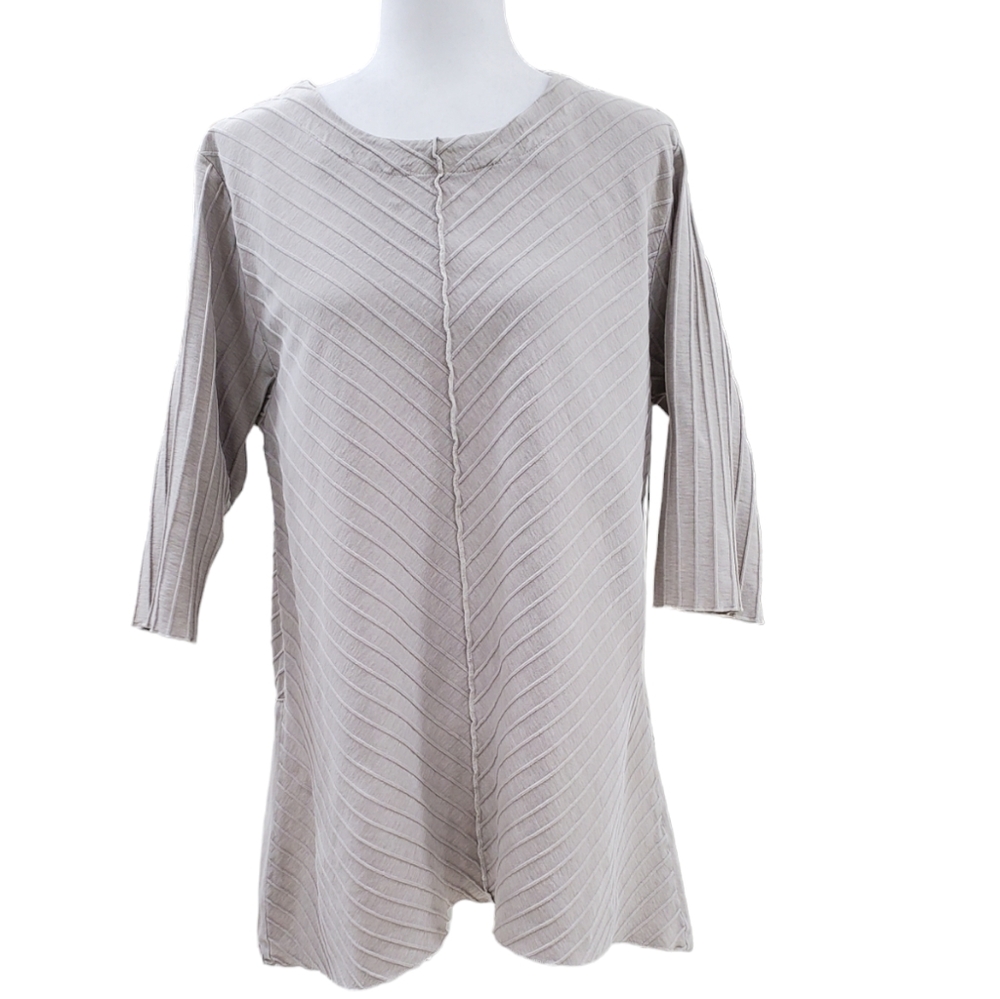 Focus Casual Life tunic top women's sz Medium oatmeal cotton asymmetrical hem